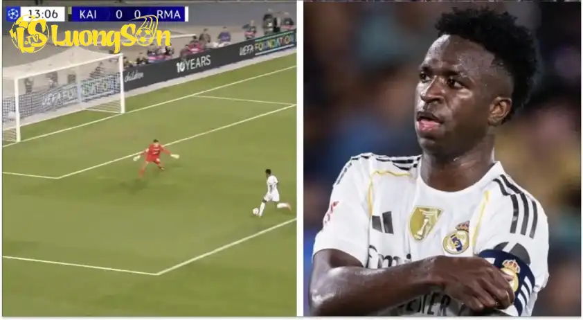 Vinicius bỏ lỡ khó tin ở phút 14, khi đối mặt 1v1 với thủ môn đối phương